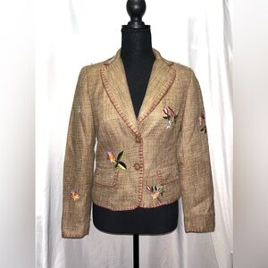 Focus 2000 Burlap Blazer with Floral Embroidery